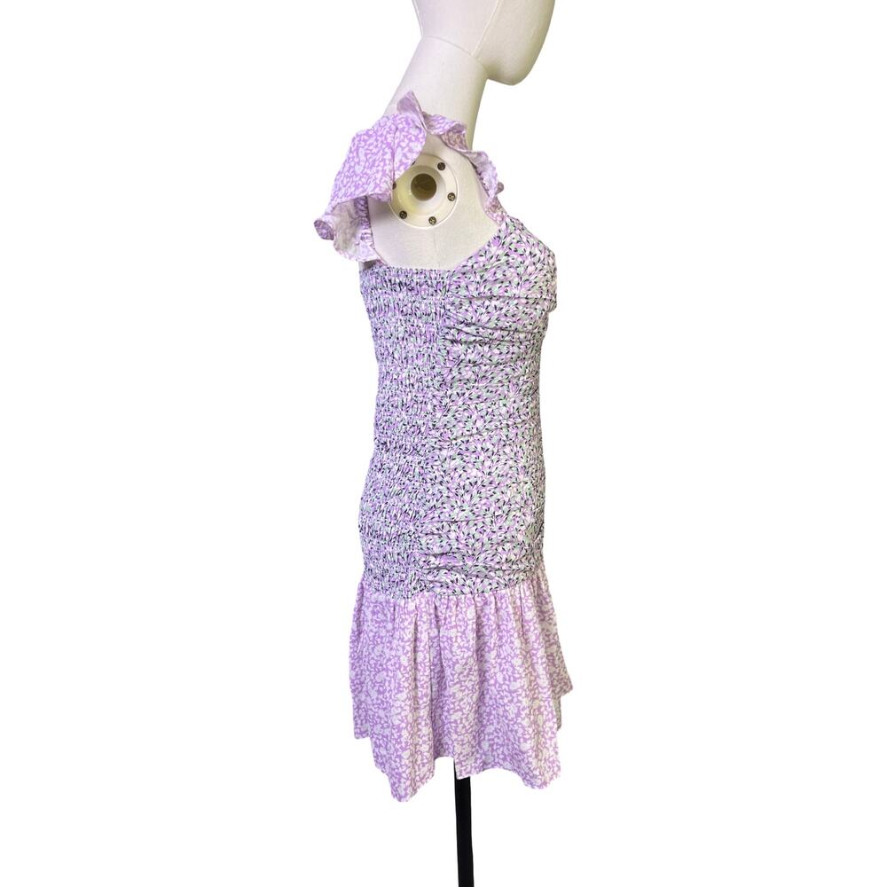 French Connection Lilac Floral Mini Dress Size 2 Smocked Ruffle Hem NWT - Picture 13 of 14
